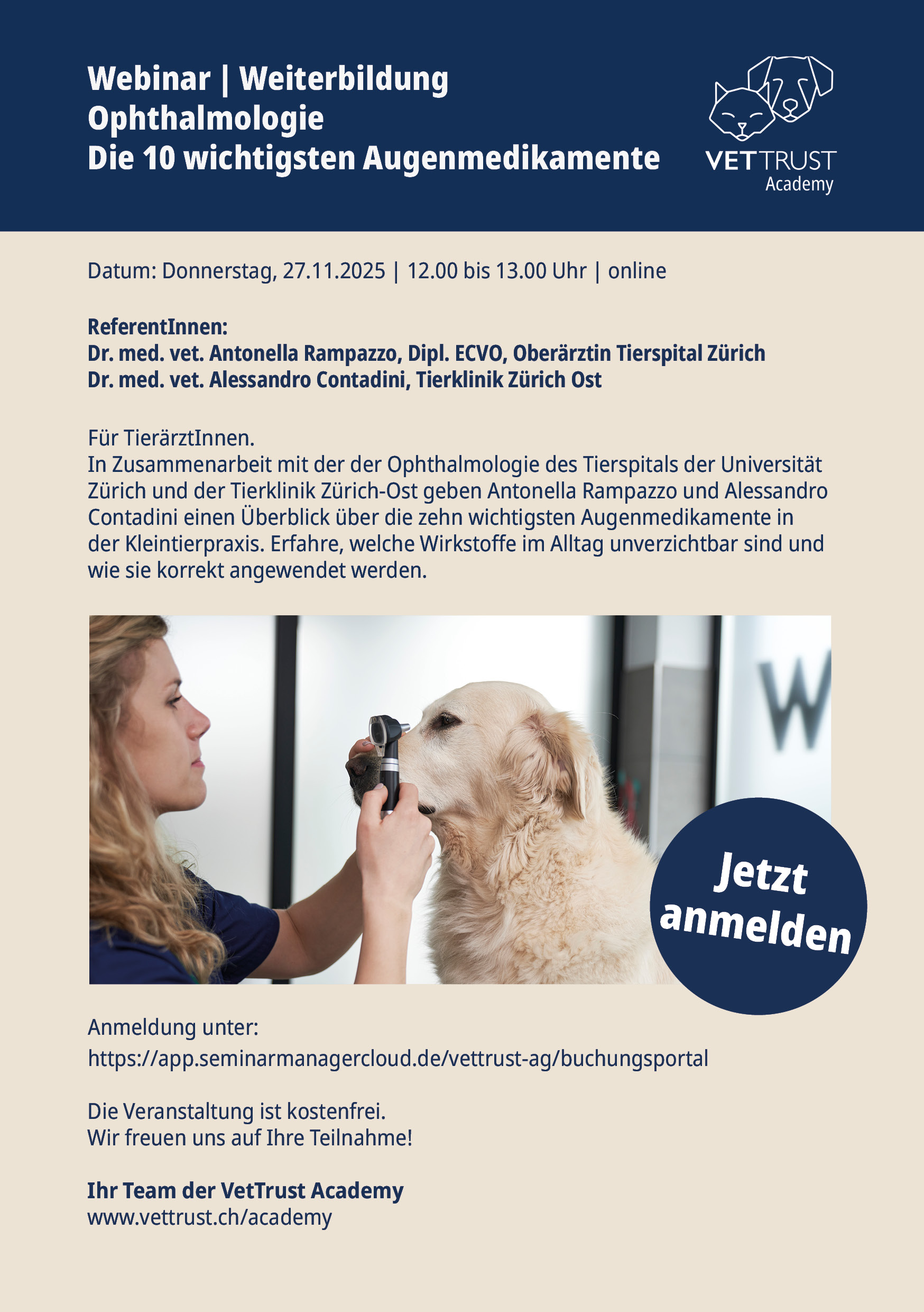 VetTrust Academy Ophthalmologie - die 10 wichtigsten Augenmedikamente