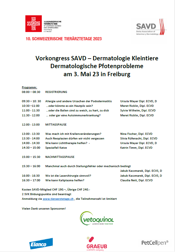 Vorkongress SAVD – Dermatologie Kleintiere: Pfotenprobleme